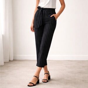 Aritzia Wilfred Jallade Stripe Tie Waist Cropped Pants Black White Paperbag